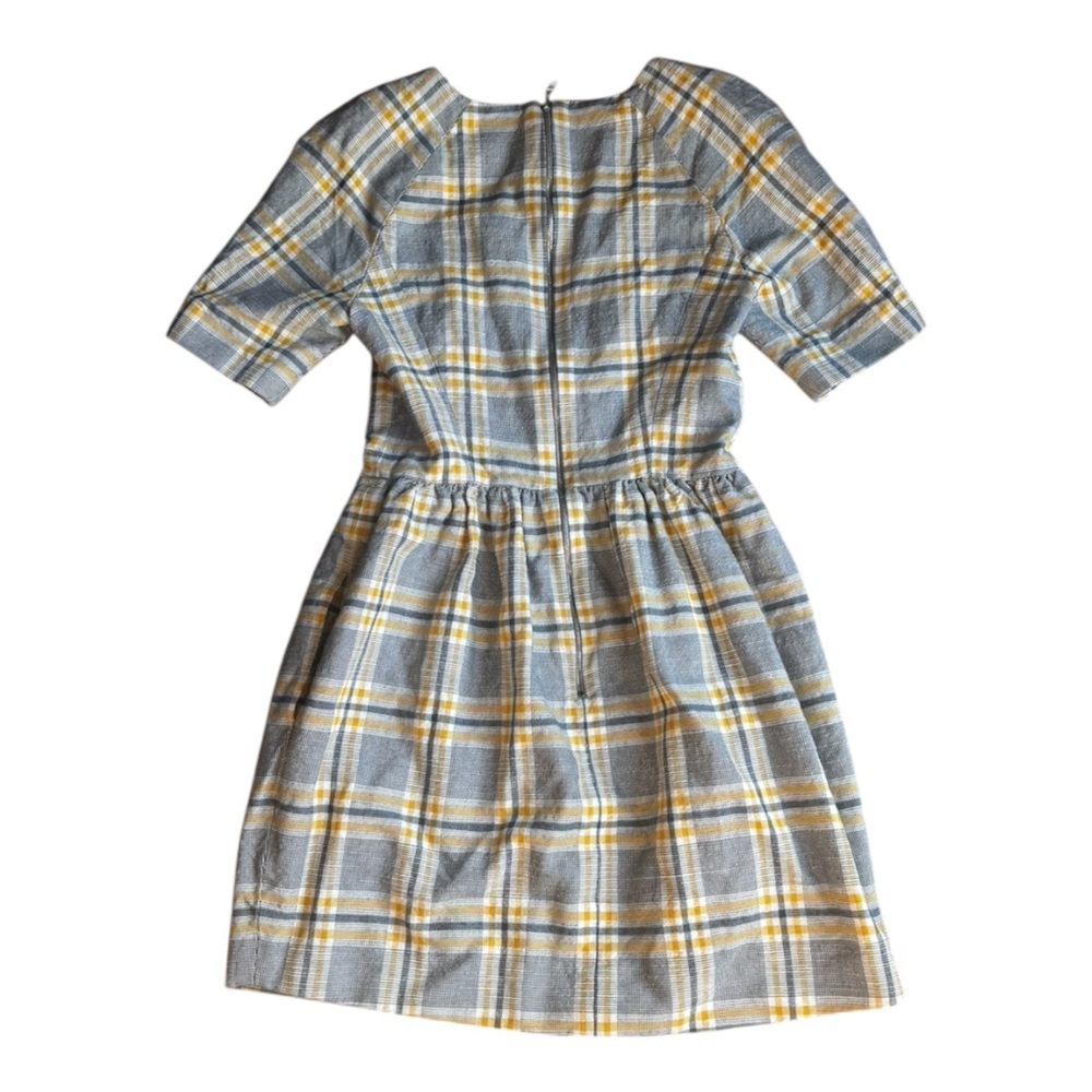 JASON WU Plaid SL Mini A-Line Dress Gray Yellow Zipper Pockets Cotton Silk Sz 4 - Picture 4 of 16